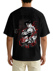 Attack On Titan Levi Ackerman Front‑Back Print Black Oversized T‑Shirt