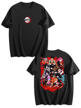 Demon Slayer Main Cast Group Front‑Back Print Black Oversized T‑Shirt