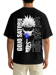 Jujutsu Kaisen Gojo Satoru Front‑Back Print Black Oversized T‑Shirt
