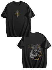 Demon Slayer Zenitsu Agatsuma Front‑Back Print Black Oversized T‑Shirt