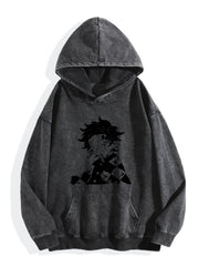Demon Slayer Tanjiro Minimalist Silhouette Vintage Washed Hoodie