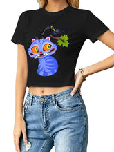 Pop Witch Hunters Cheshire Cat Cartoon Women Crop Graphic T-shirt