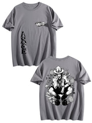 One Piece Ace Print Grey Oversized T‑Shirt