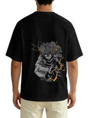 Demon Slayer Zenitsu Agatsuma Front‑Back Print Black Oversized T‑Shirt