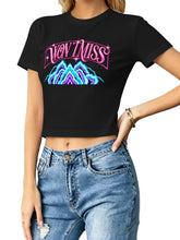 Kpop Demon Hunters Neon Text Lightning Crop Women Tee