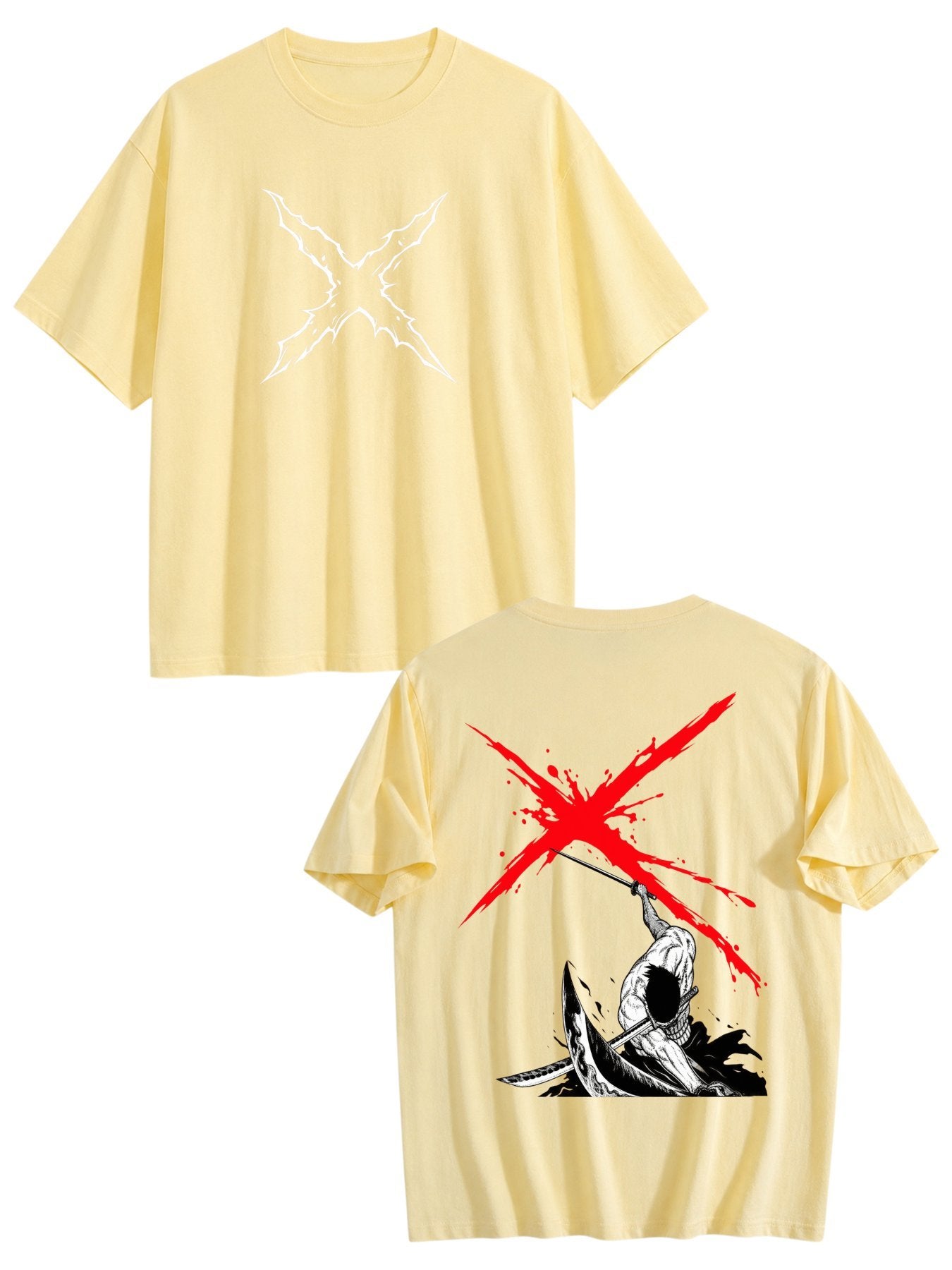 One Piece Zoro X Symbol Front‑Back Print Black Oversized T‑Shirt