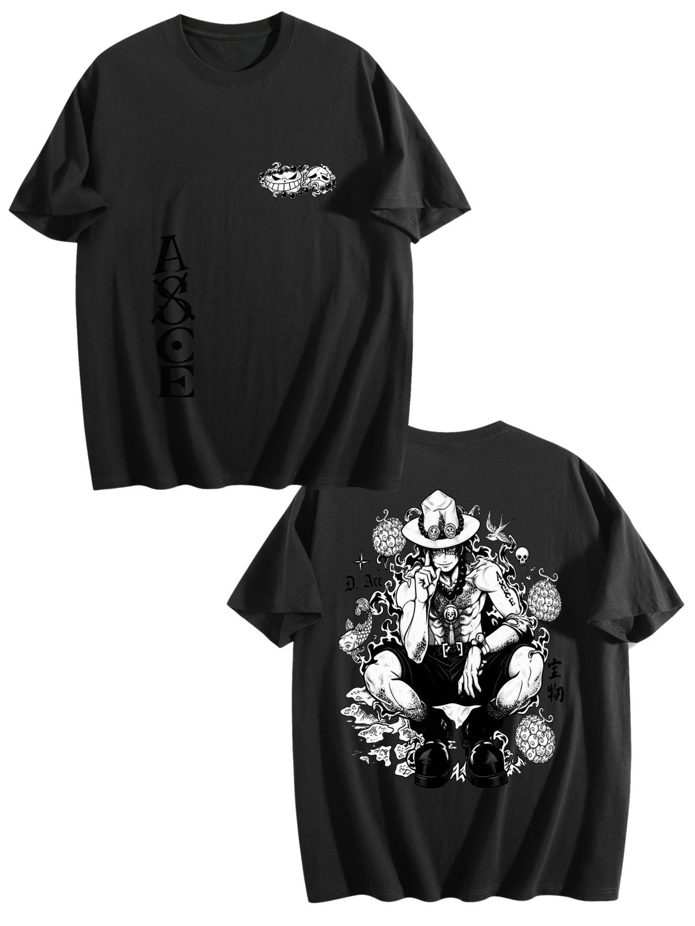 One Piece Ace Print Grey Oversized T‑Shirt