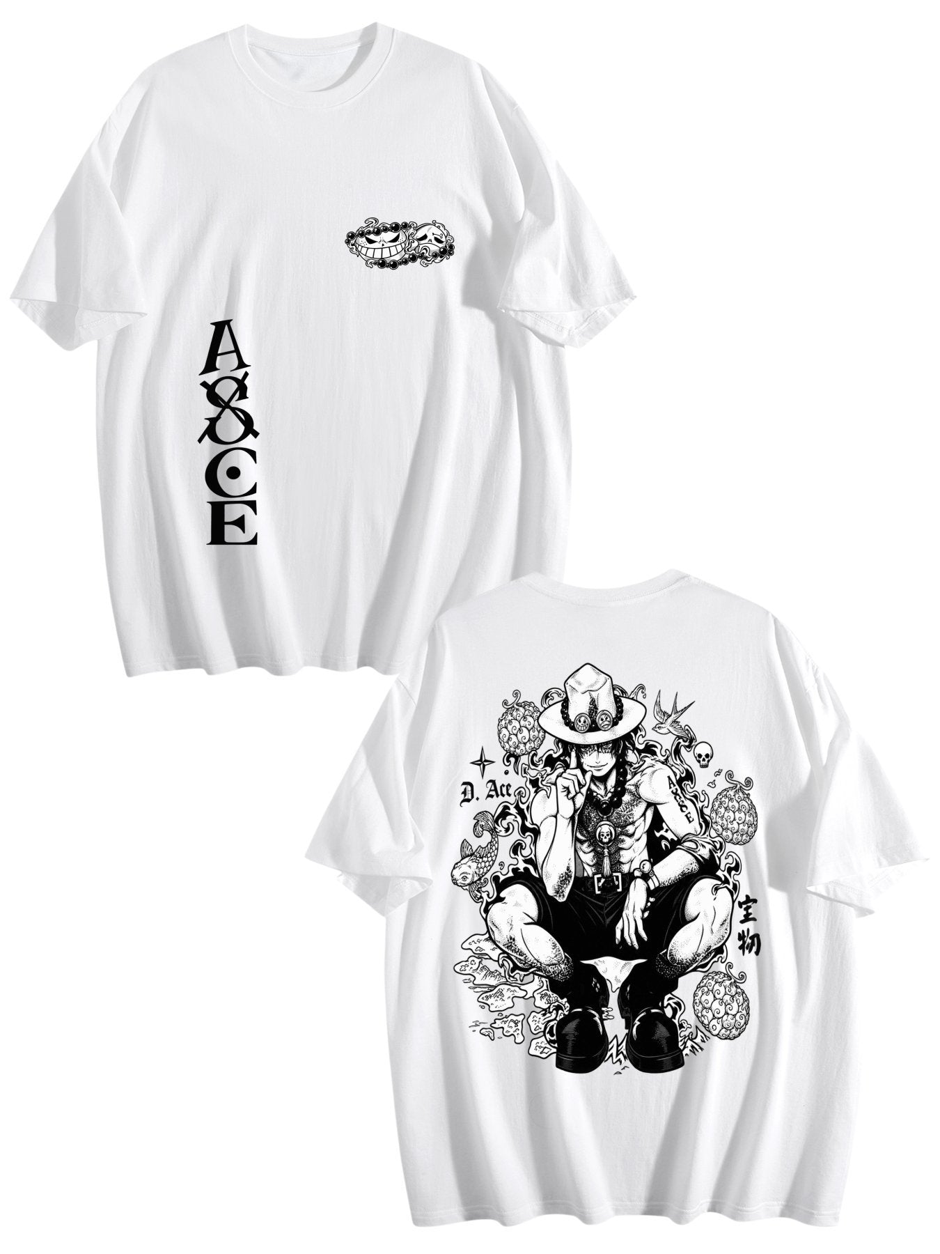 One Piece Ace Print Grey Oversized T‑Shirt