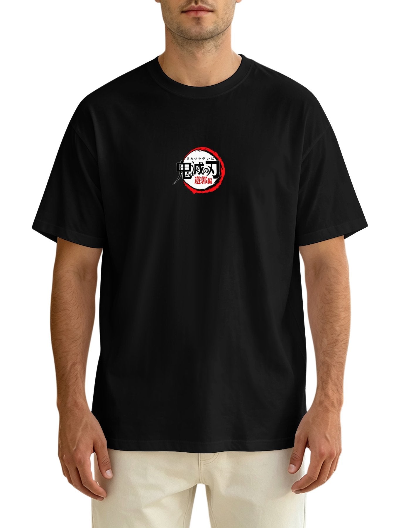 Demon Slayer Main Cast Group Front‑Back Print Black Oversized T‑Shirt