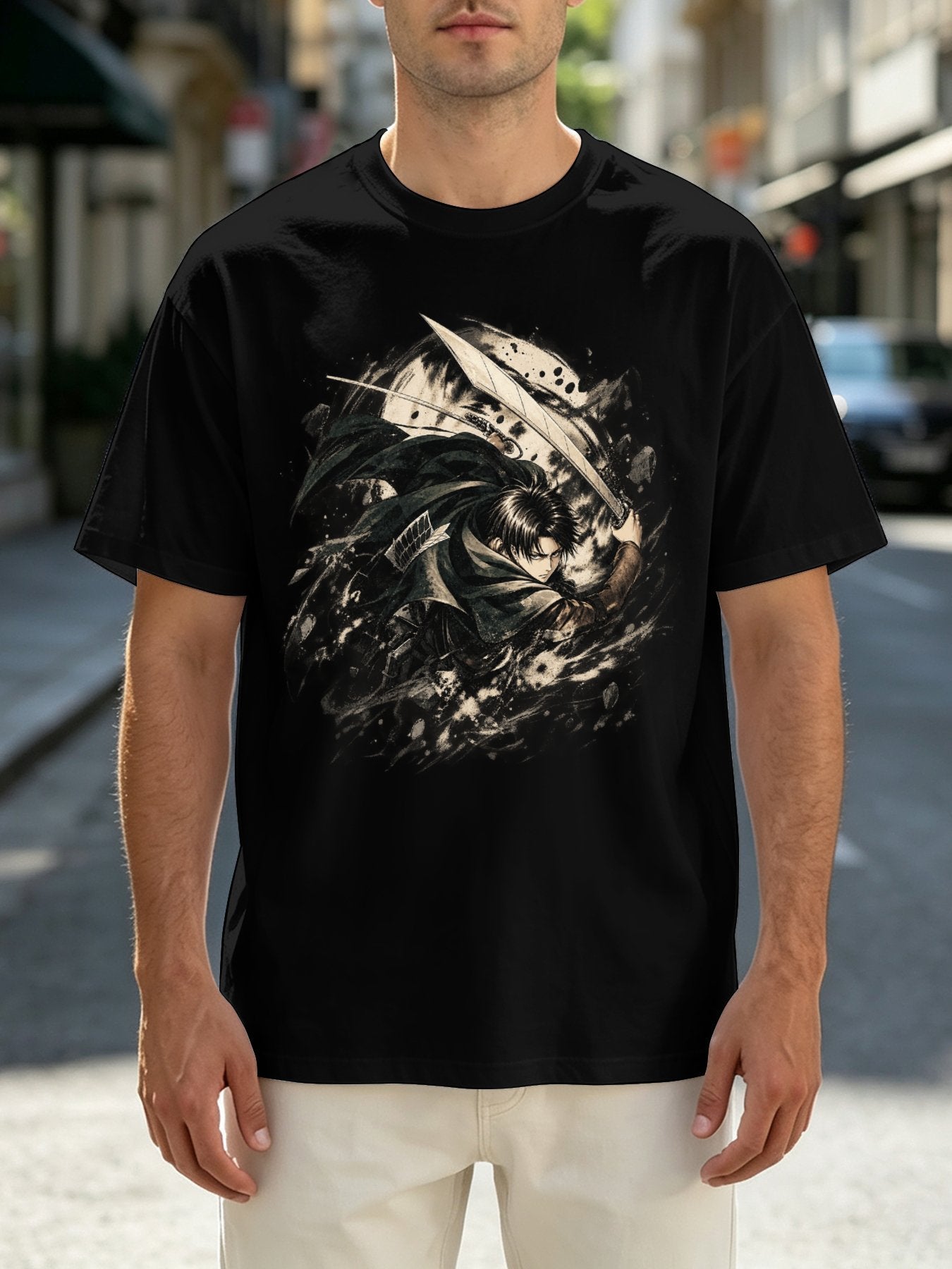 Attack On Titan Eren Yeager Titan Form Front‑Back Print Black Oversized T‑Shirt