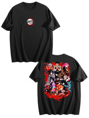 Demon Slayer Main Cast Group Front‑Back Print Black Oversized T‑Shirt