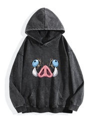 Demon Slayer Inosuke Boar Mask Graphic Retro Washed Hoodie