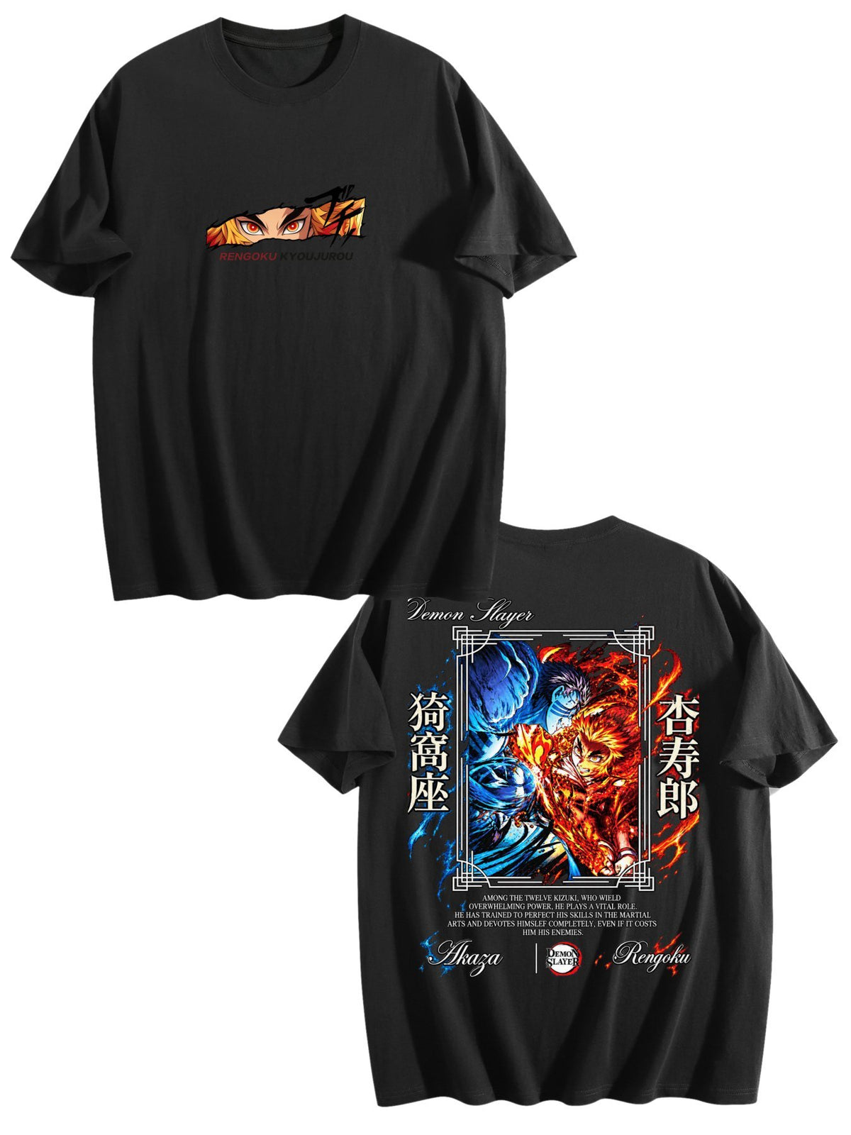 Demon Slayer Rengoku Kyojuro Front‑Back Print Black Oversized T‑Shirt