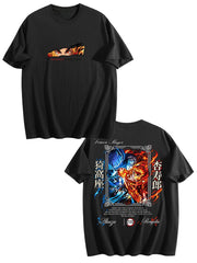 Demon Slayer Rengoku Kyojuro Front‑Back Print Black Oversized T‑Shirt