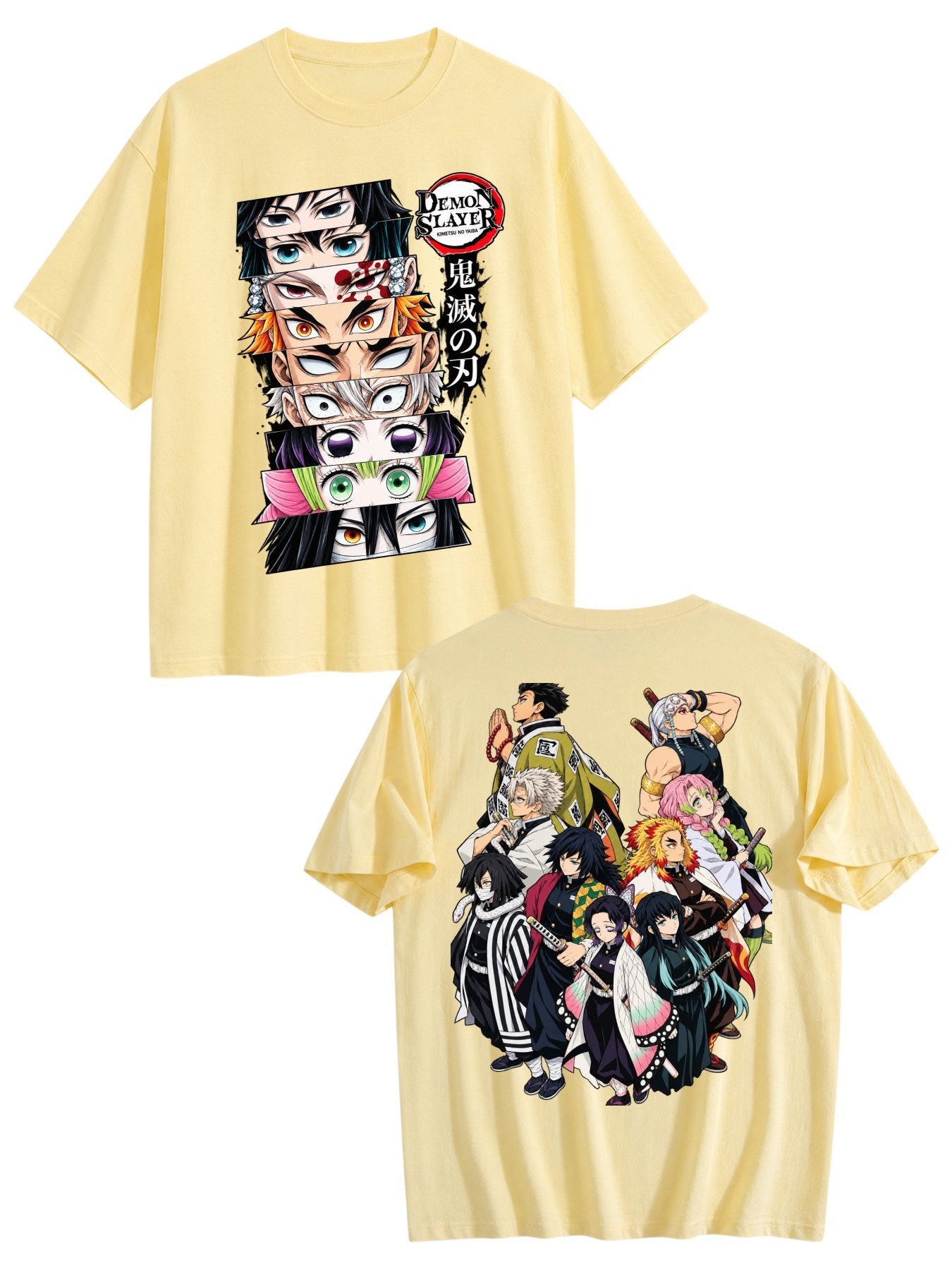 Demon Slayer Hashira Front‑Back Print Black Oversized T‑Shirt