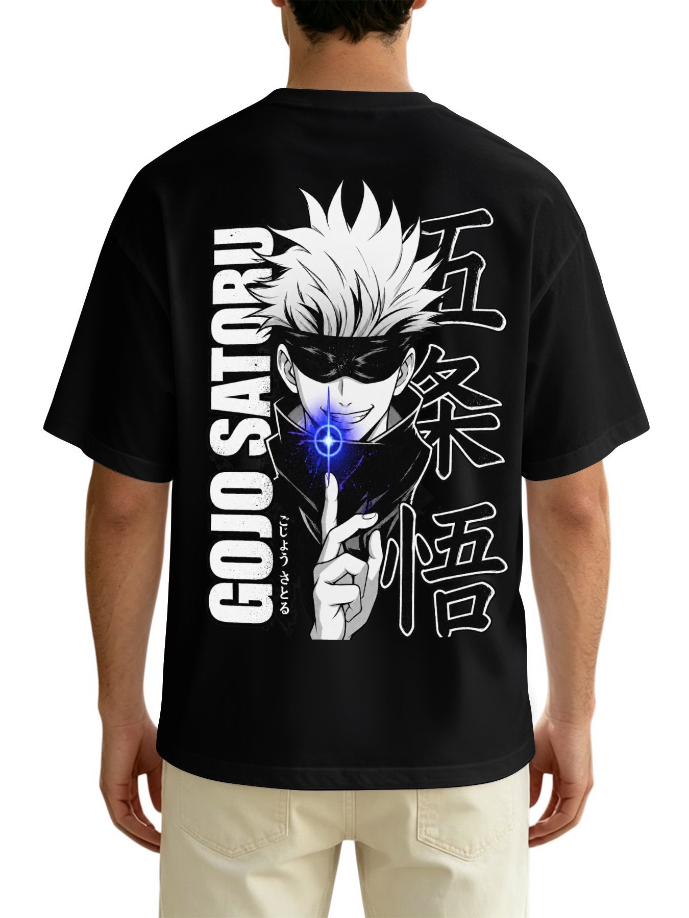 Jujutsu Kaisen Gojo Satoru Front‑Back Print Black Oversized T‑Shirt