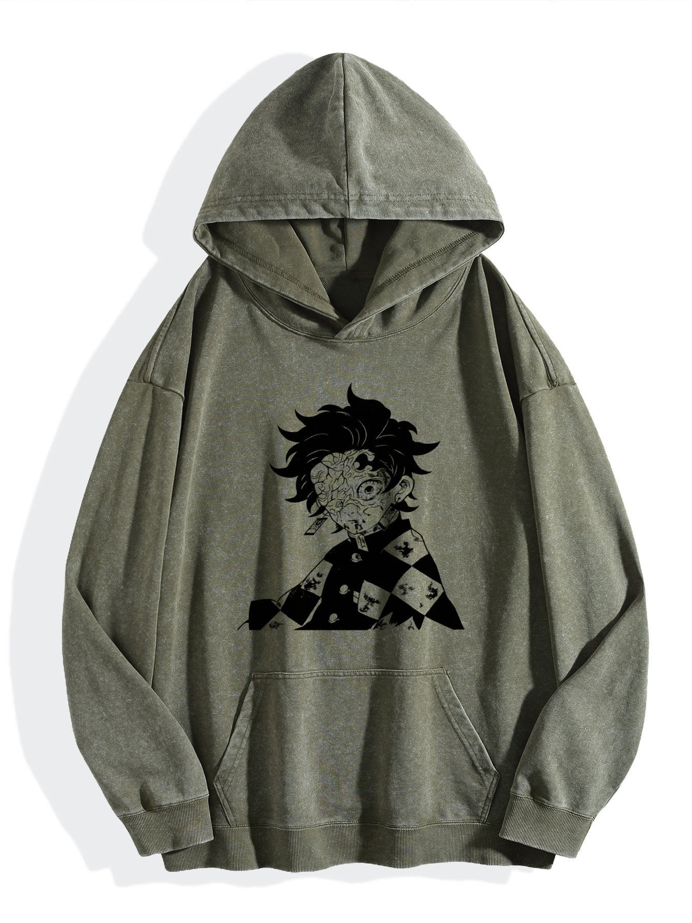 Demon Slayer Tanjiro Minimalist Silhouette Vintage Washed Hoodie
