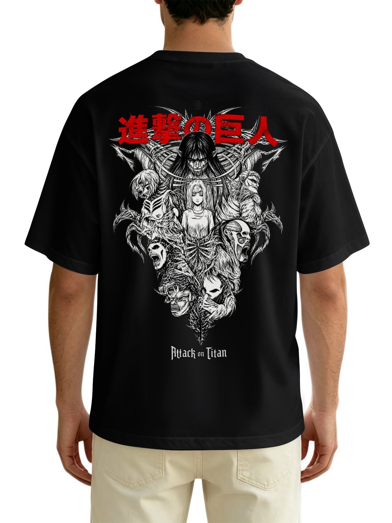 Attack On Titan Front‑Back Print Black Oversized T‑Shirt