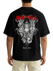 Attack On Titan Front‑Back Print Black Oversized T‑Shirt