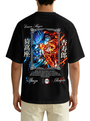 Demon Slayer Rengoku Kyojuro Front‑Back Print Black Oversized T‑Shirt