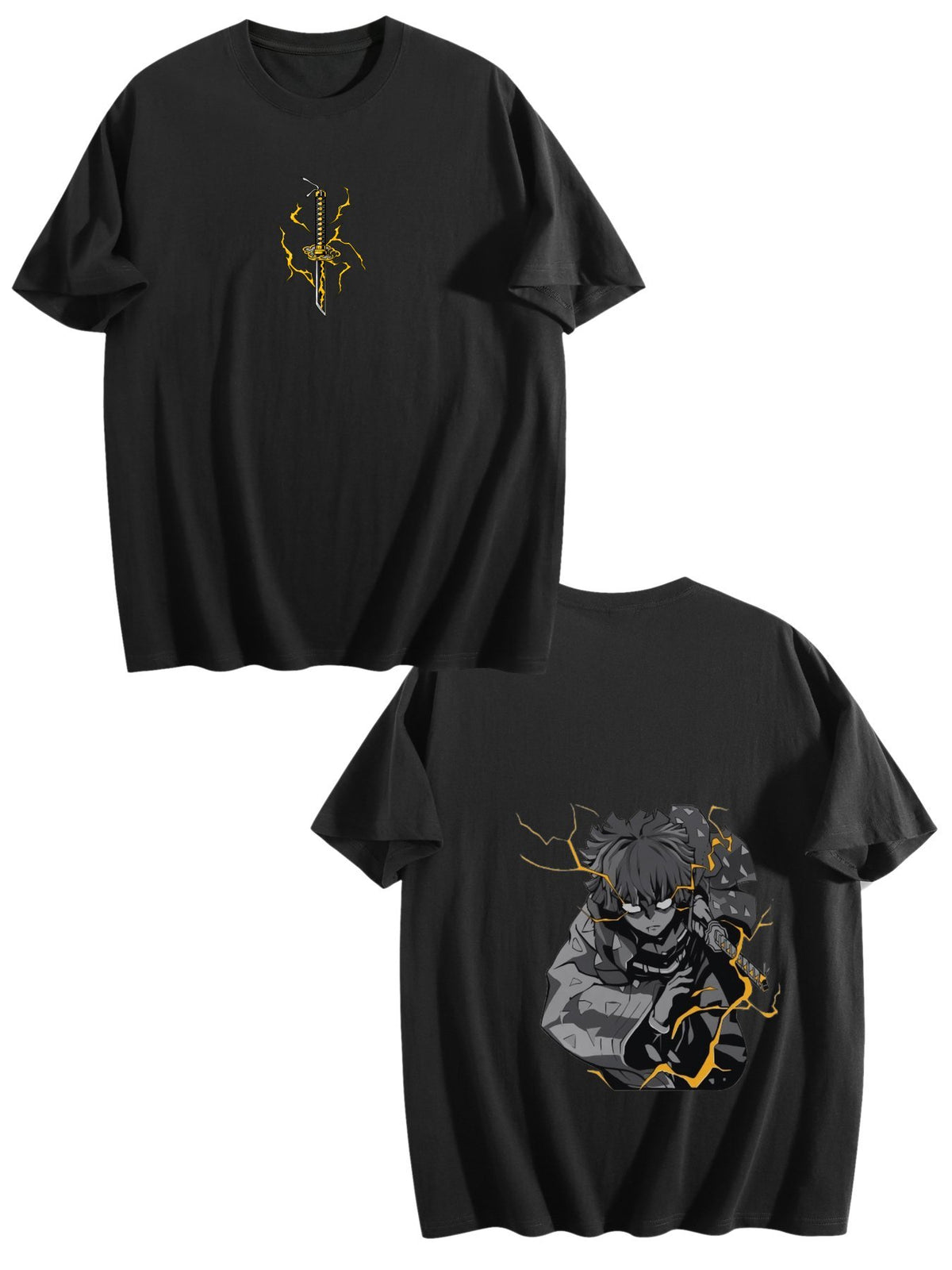 Demon Slayer Zenitsu Agatsuma Front‑Back Print Black Oversized T‑Shirt