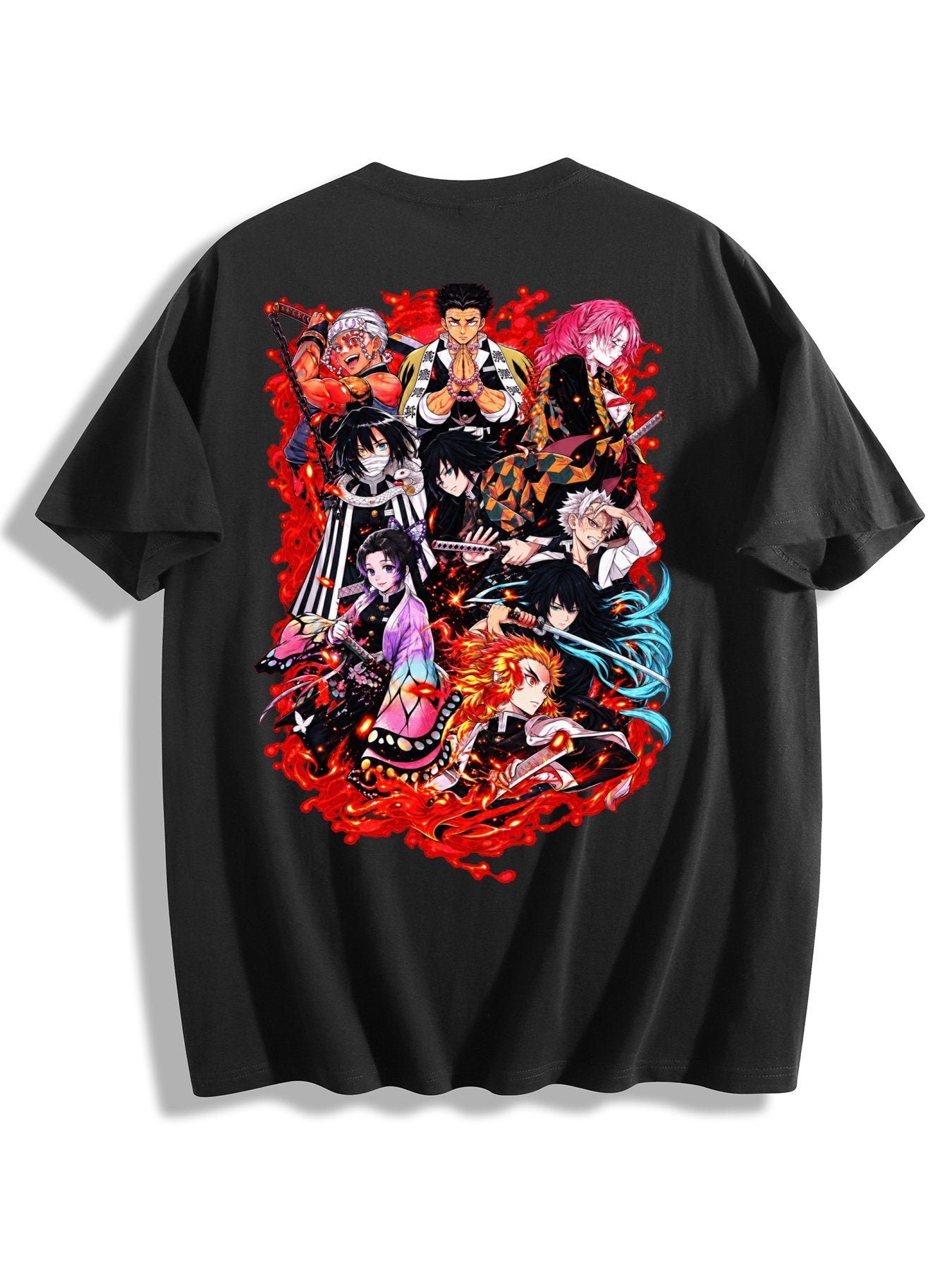 Demon Slayer Main Cast Group Front‑Back Print Black Oversized T‑Shirt