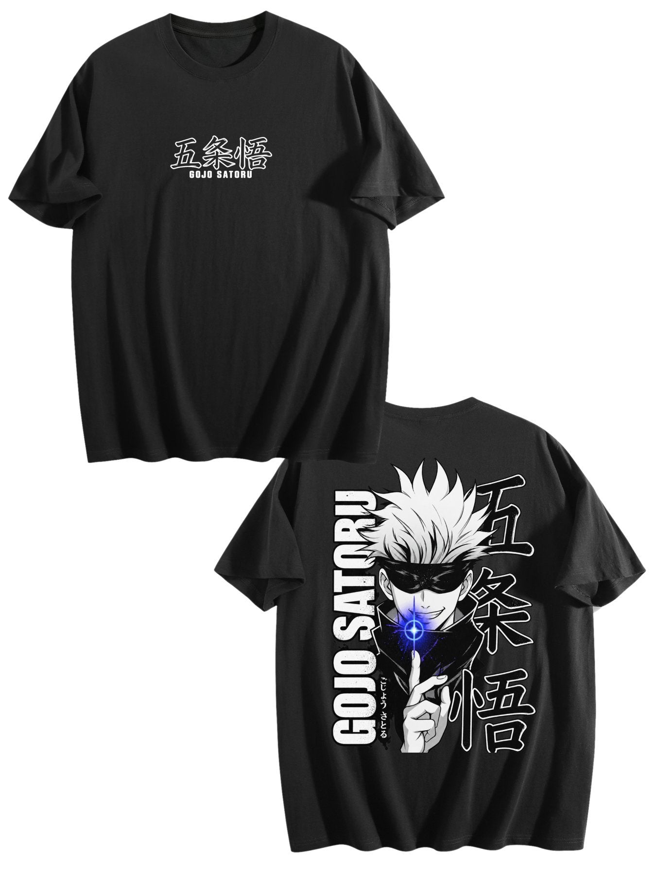 Jujutsu Kaisen Gojo Satoru Front‑Back Print Black Oversized T‑Shirt