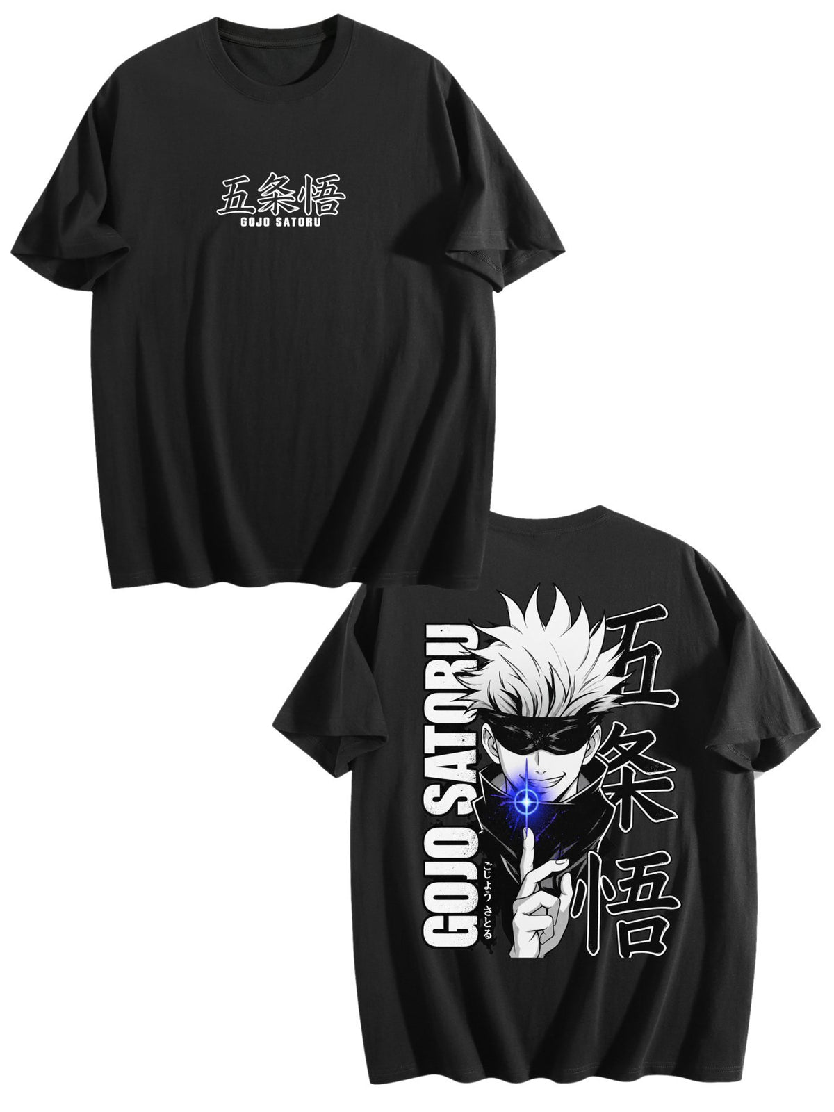 Jujutsu Kaisen Gojo Satoru Front‑Back Print Black Oversized T‑Shirt