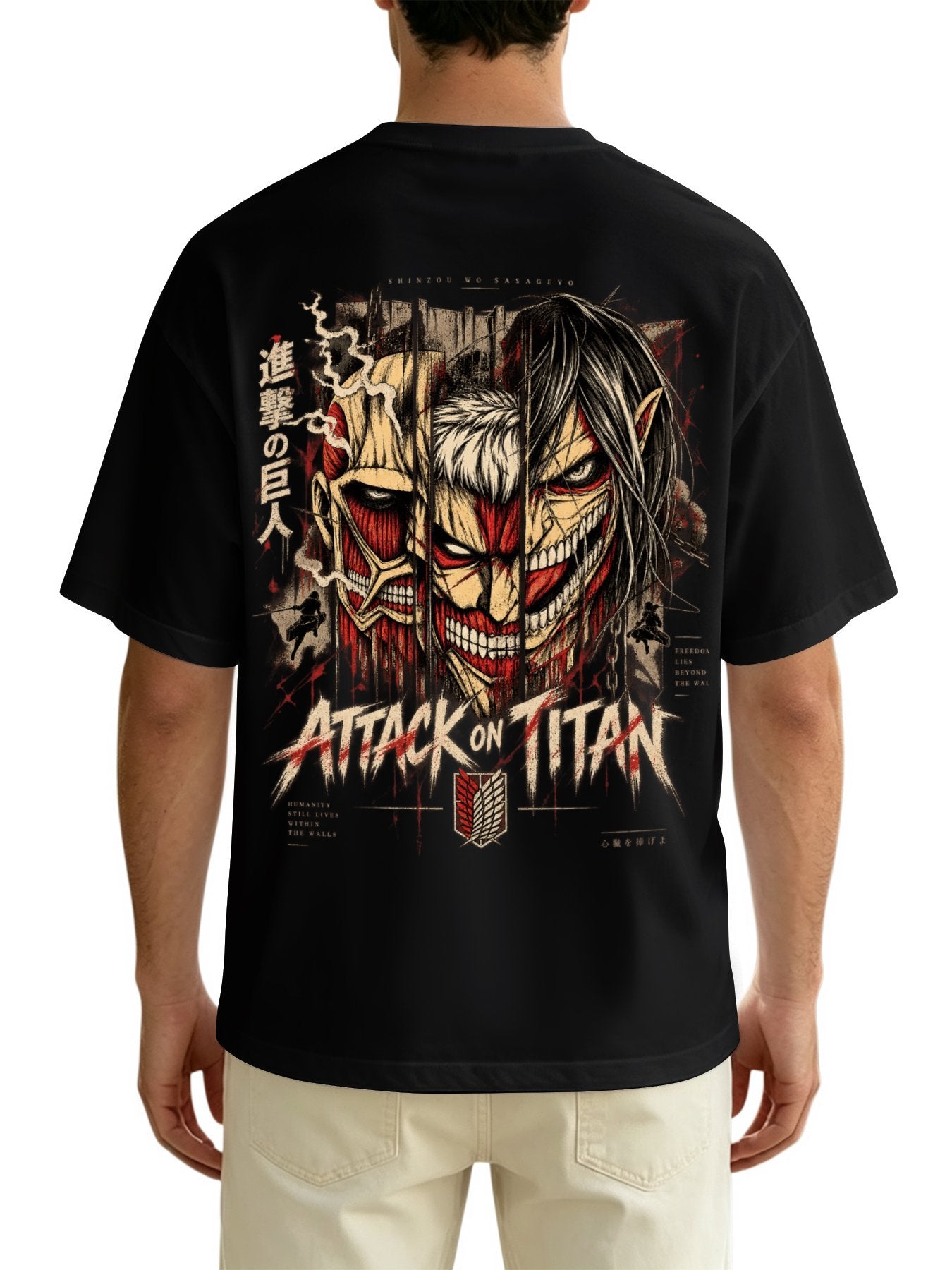 Attack On Titan Eren Yeager Titan Form Front‑Back Print Black Oversized T‑Shirt