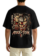 Attack On Titan Eren Yeager Titan Form Front‑Back Print Black Oversized T‑Shirt