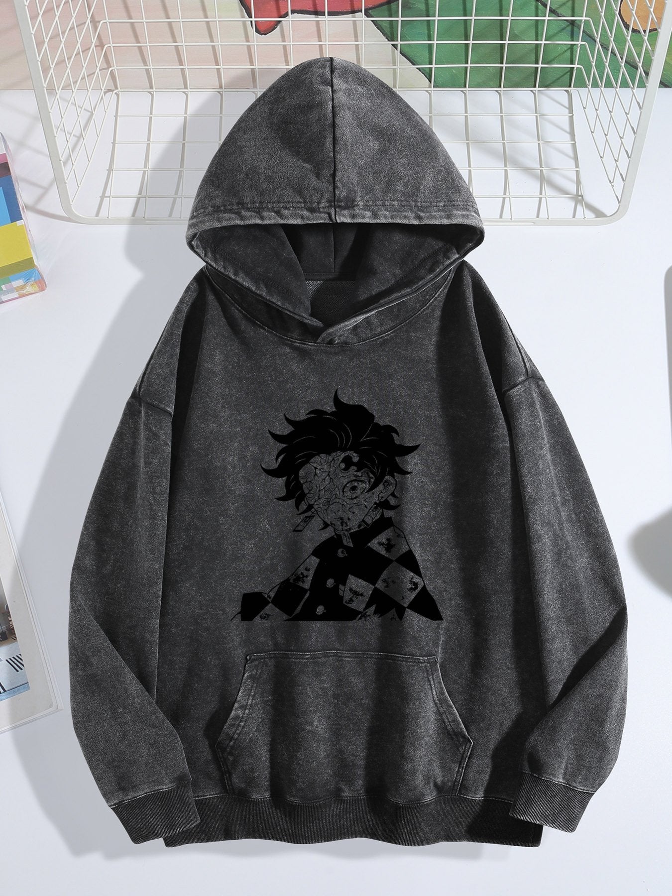 Demon Slayer Tanjiro Minimalist Silhouette Vintage Washed Hoodie