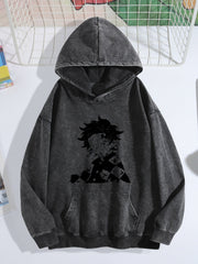 Demon Slayer Tanjiro Minimalist Silhouette Vintage Washed Hoodie