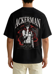 Attack On Titan Mikasa Ackerman Front‑Back Print Black Oversized T‑Shirt