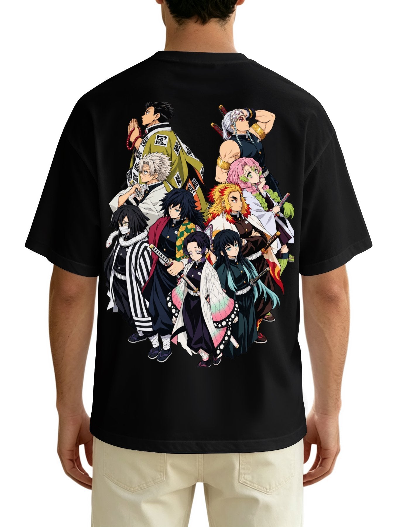Demon Slayer Hashira Front‑Back Print Black Oversized T‑Shirt