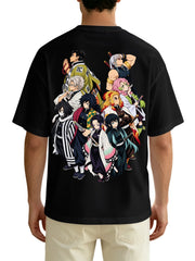 Demon Slayer Hashira Front‑Back Print Black Oversized T‑Shirt