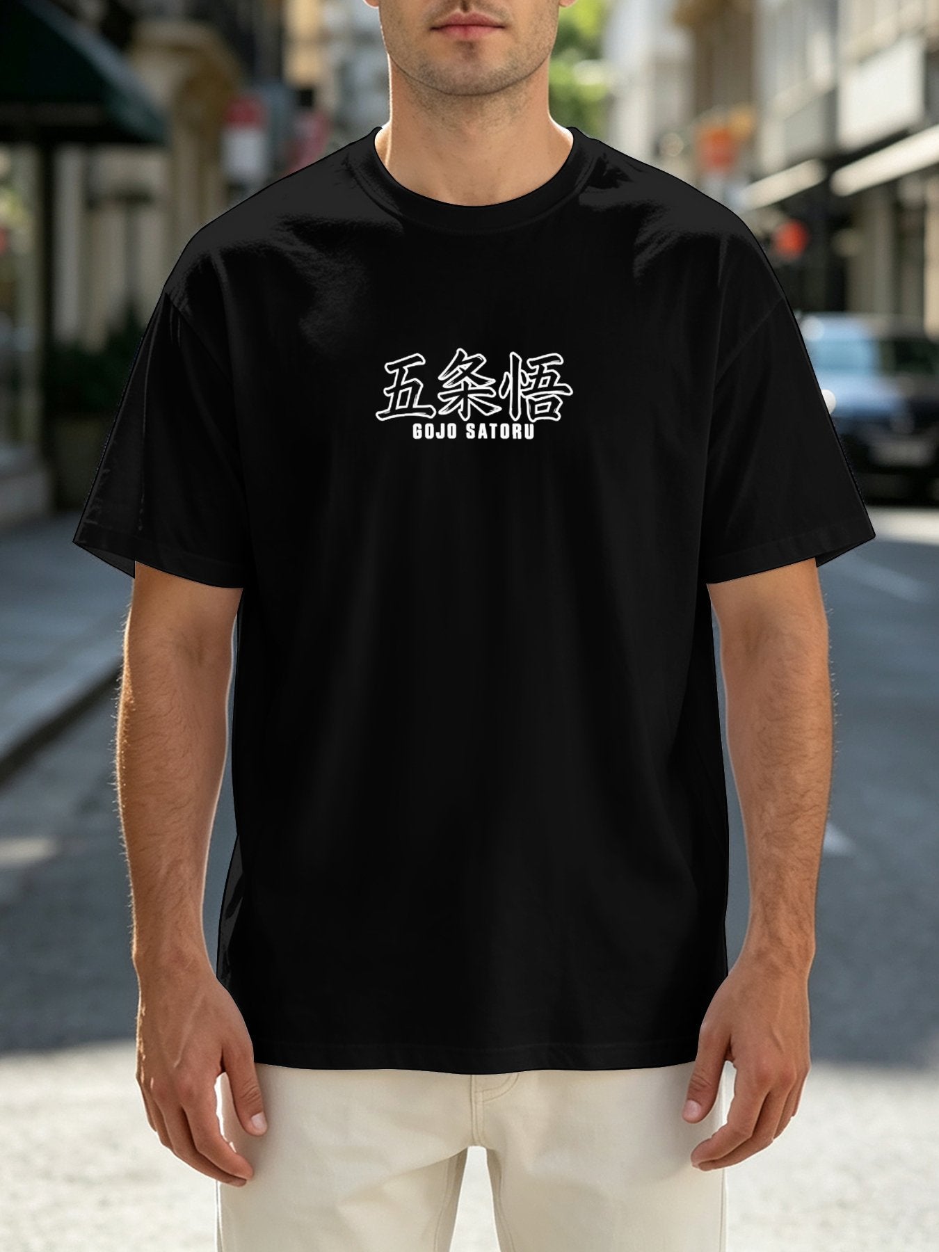 Jujutsu Kaisen Gojo Satoru Front‑Back Print Black Oversized T‑Shirt
