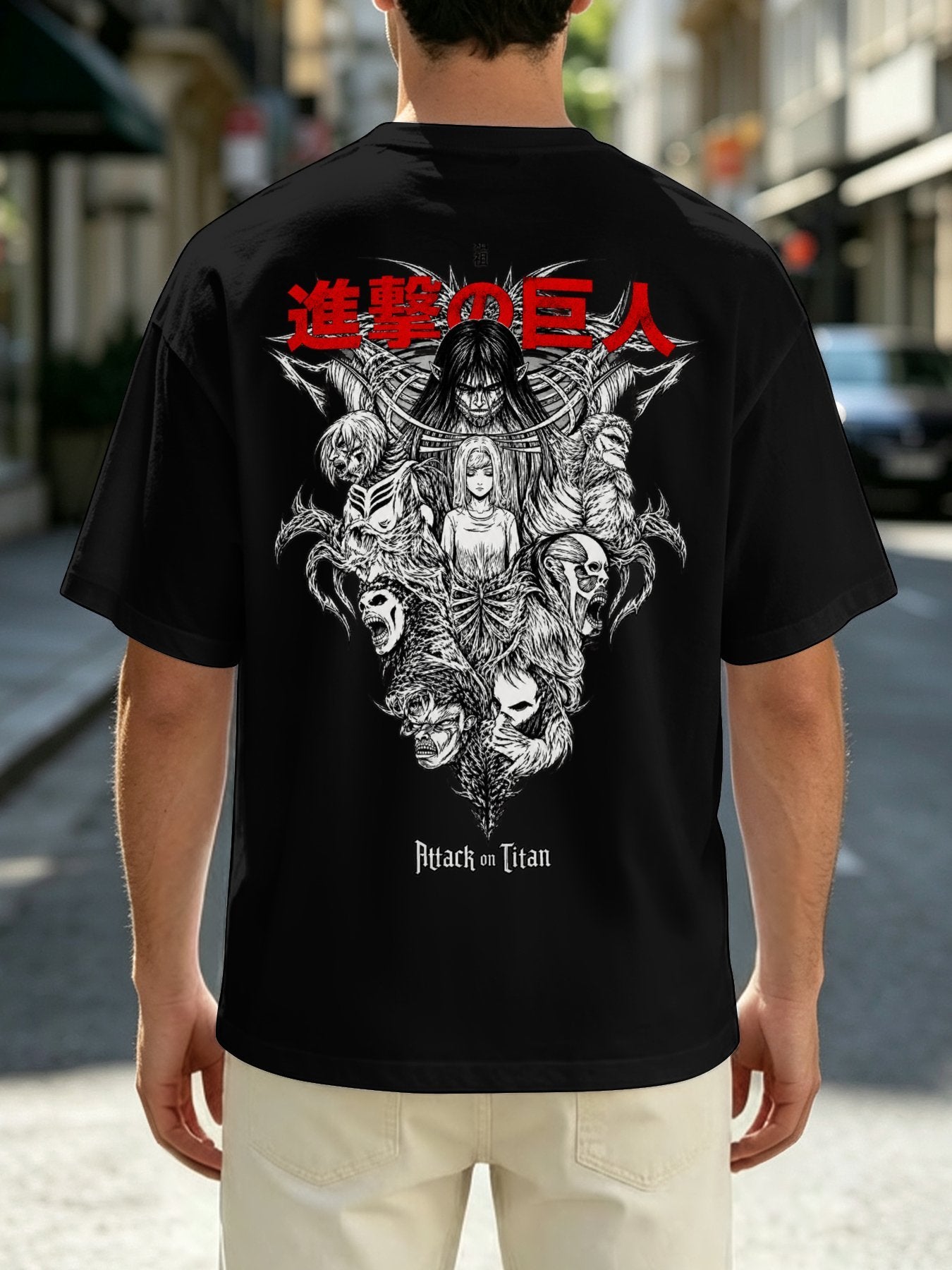 Attack On Titan Front‑Back Print Black Oversized T‑Shirt