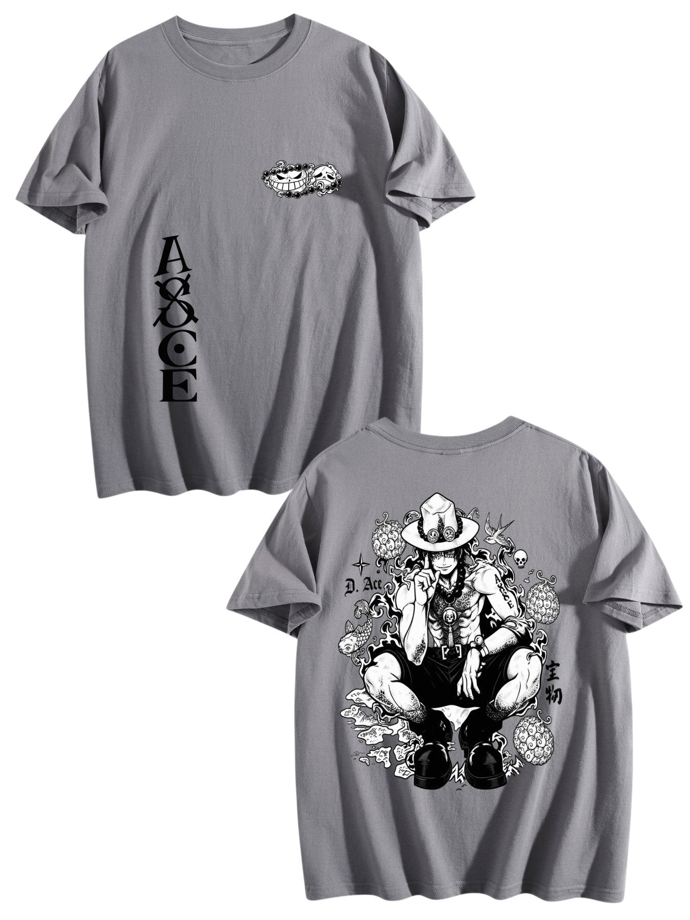 One Piece Ace Print Grey Oversized T‑Shirt