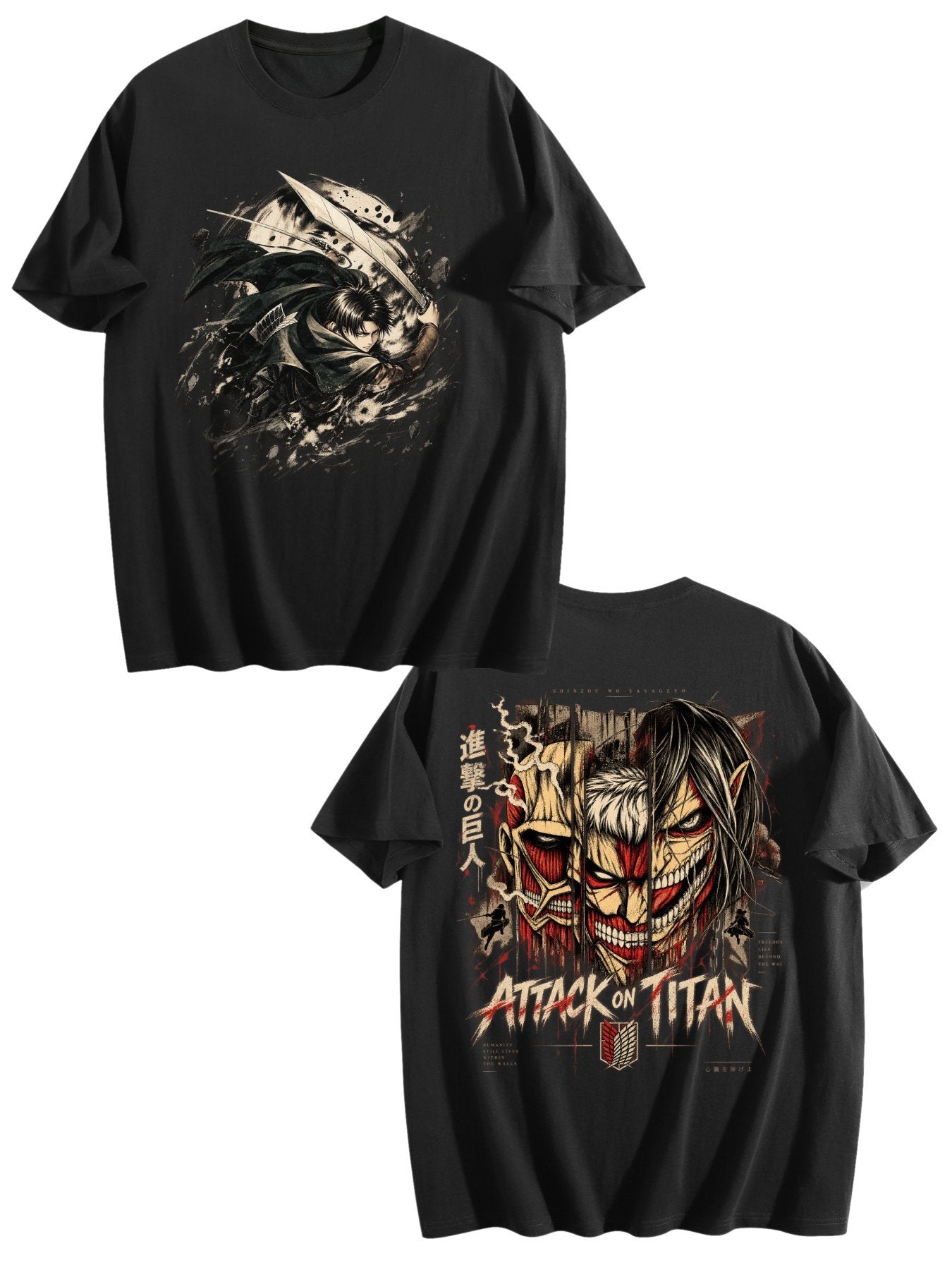 Attack On Titan Eren Yeager Titan Form Front‑Back Print Black Oversized T‑Shirt