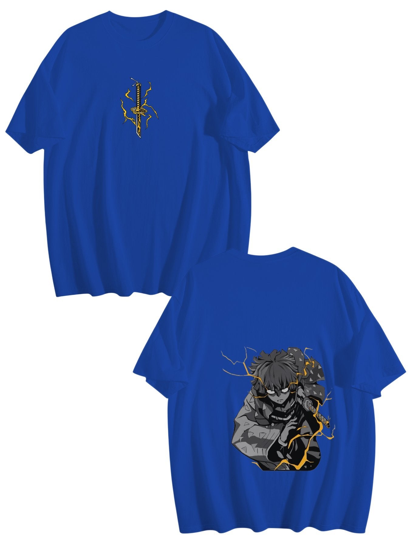 Demon Slayer Zenitsu Agatsuma Front‑Back Print Black Oversized T‑Shirt