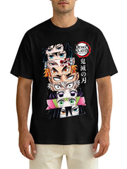 Demon Slayer Hashira Front‑Back Print Black Oversized T‑Shirt