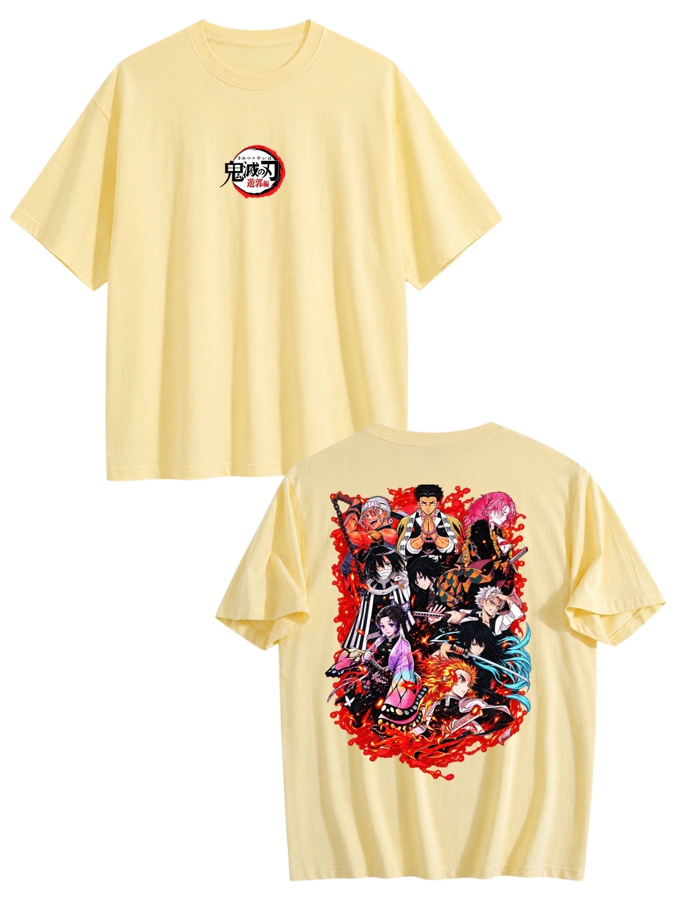 Demon Slayer Main Cast Group Front‑Back Print Black Oversized T‑Shirt