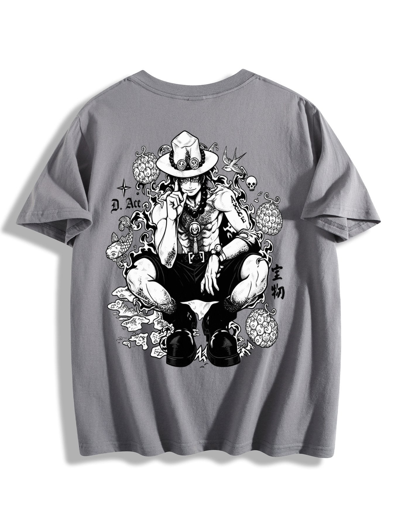One Piece Ace Print Grey Oversized T‑Shirt