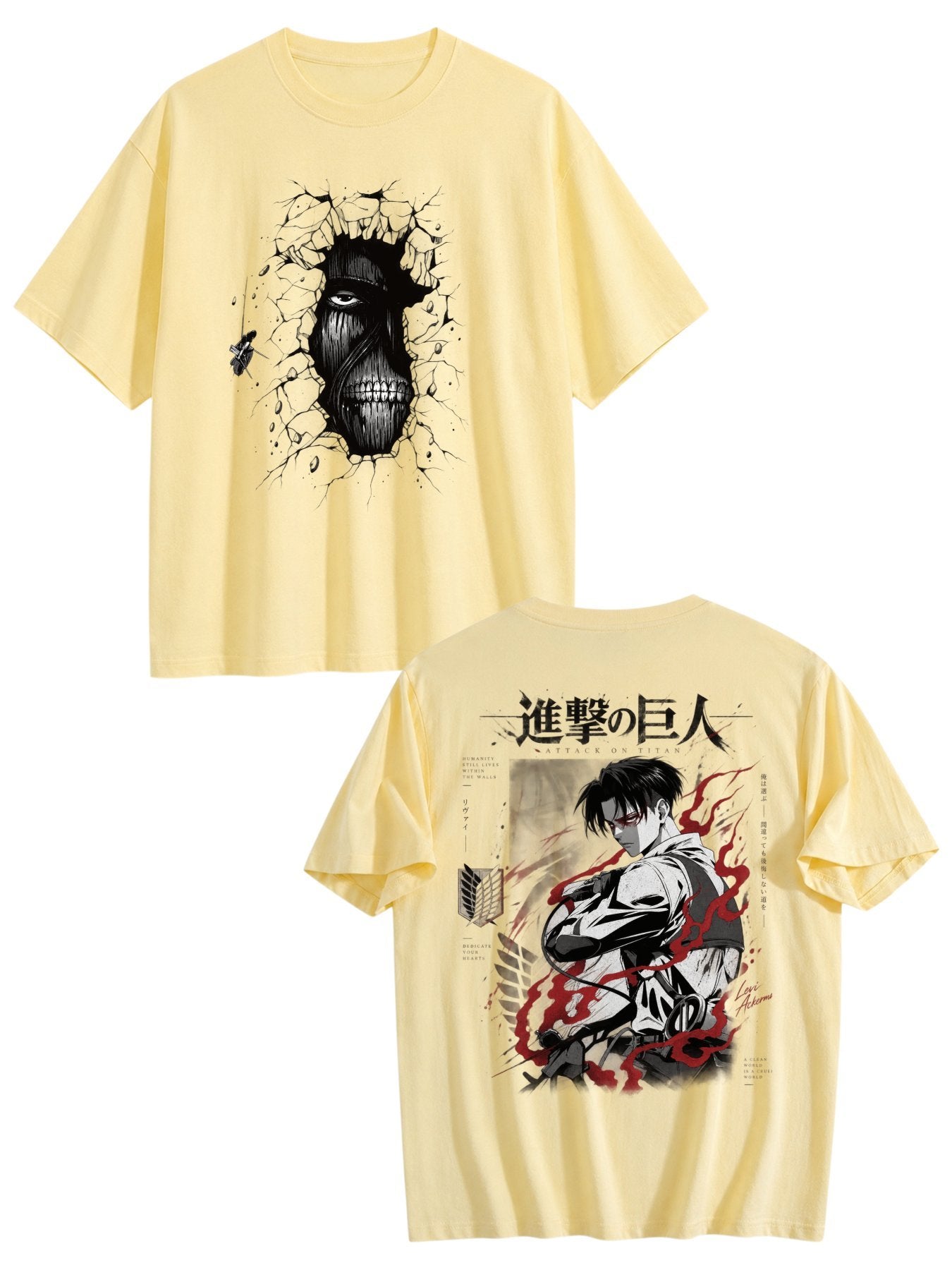 Attack On Titan Levi Ackerman Front‑Back Print Black Oversized T‑Shirt