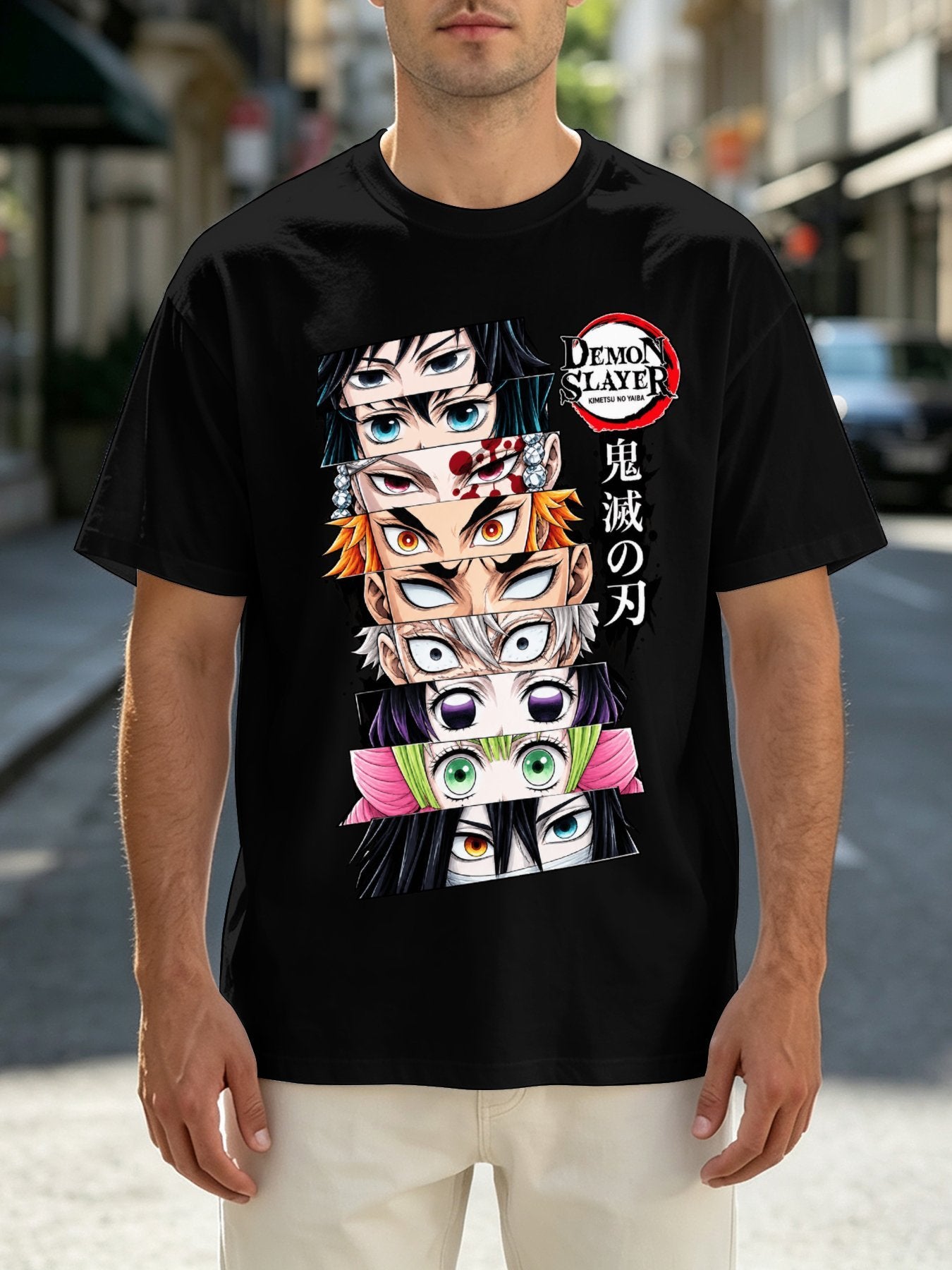 Demon Slayer Hashira Front‑Back Print Black Oversized T‑Shirt