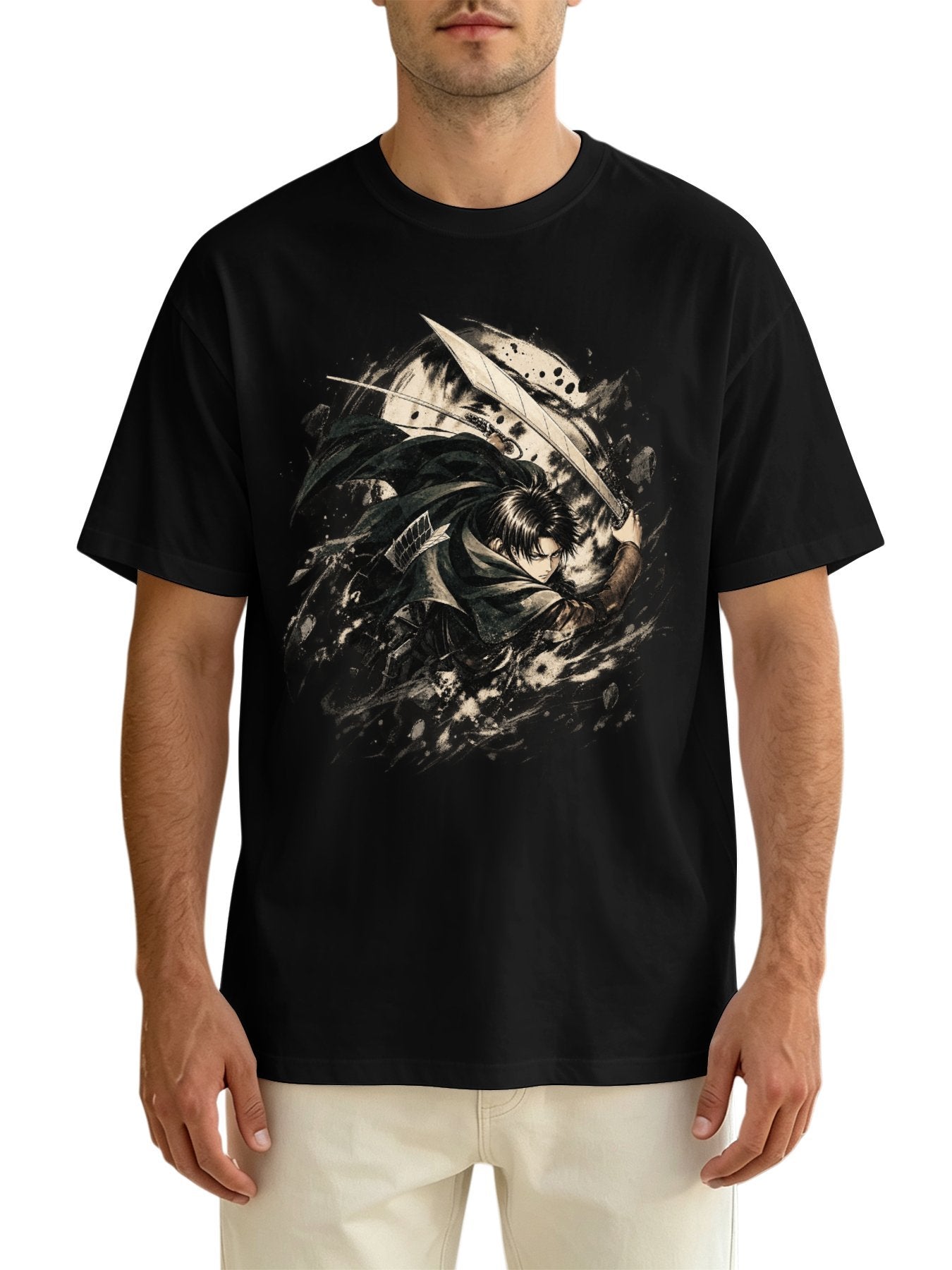 Attack On Titan Eren Yeager Titan Form Front‑Back Print Black Oversized T‑Shirt