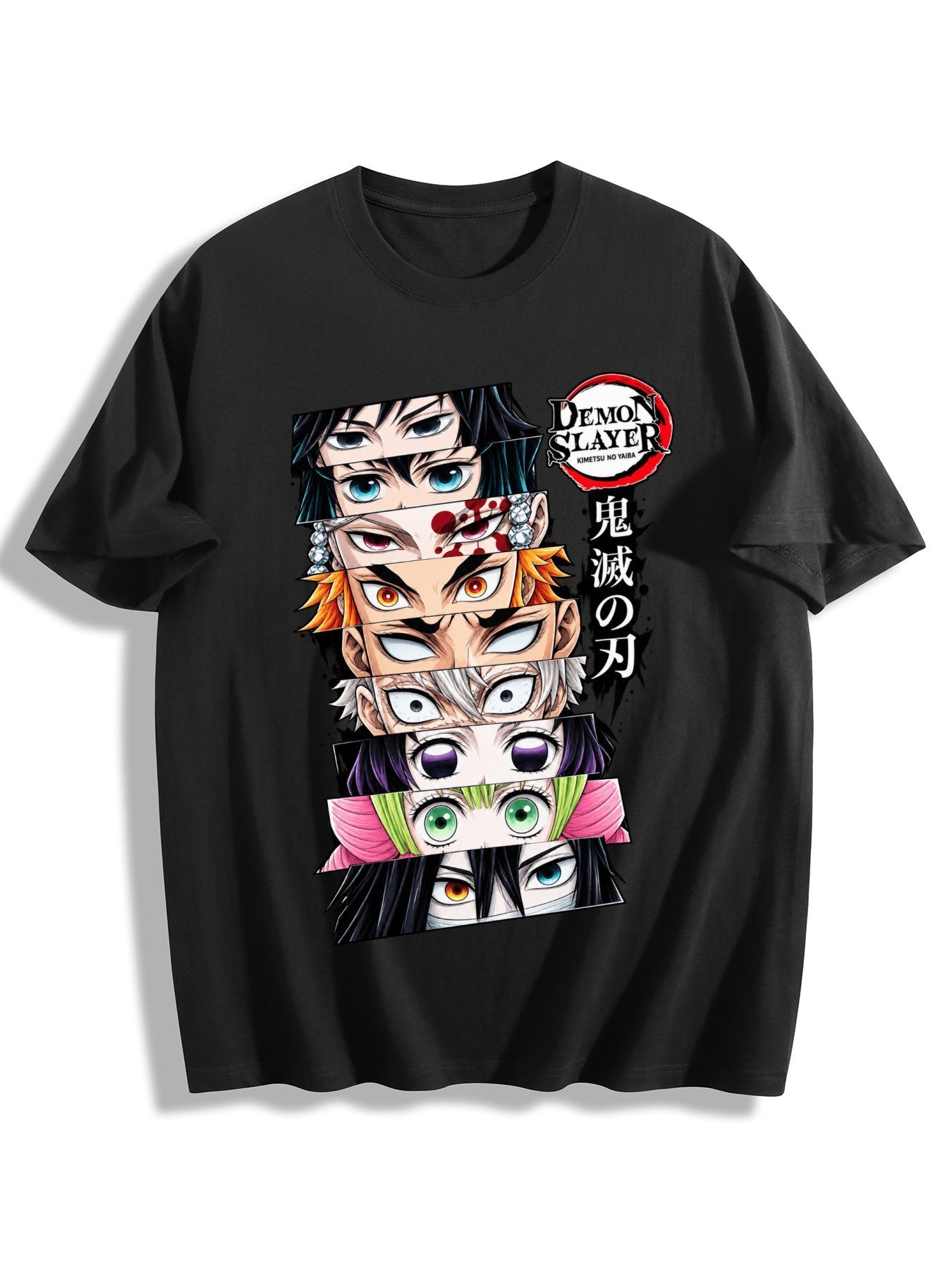 Demon Slayer Hashira Front‑Back Print Black Oversized T‑Shirt