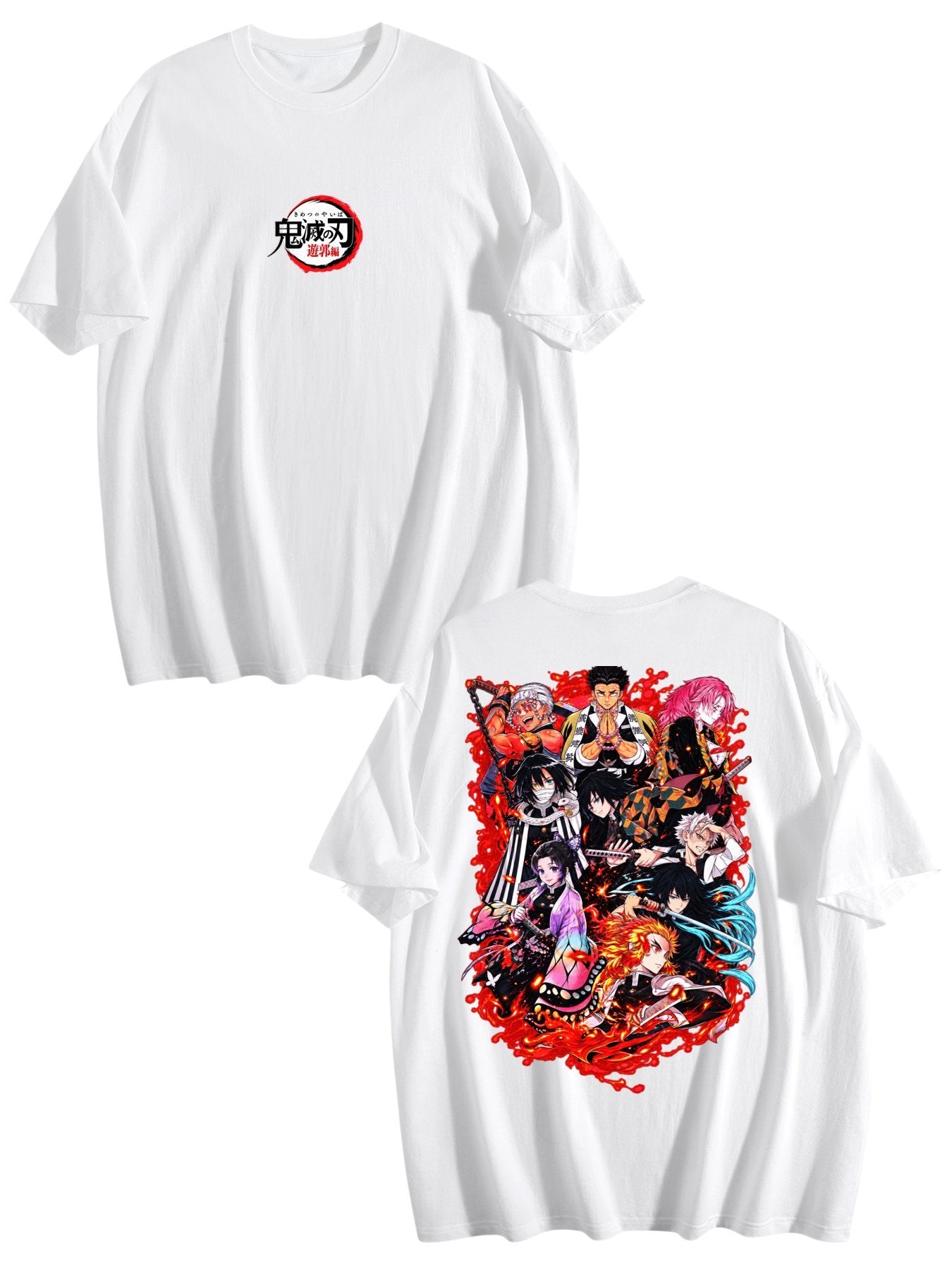 Demon Slayer Main Cast Group Front‑Back Print Black Oversized T‑Shirt
