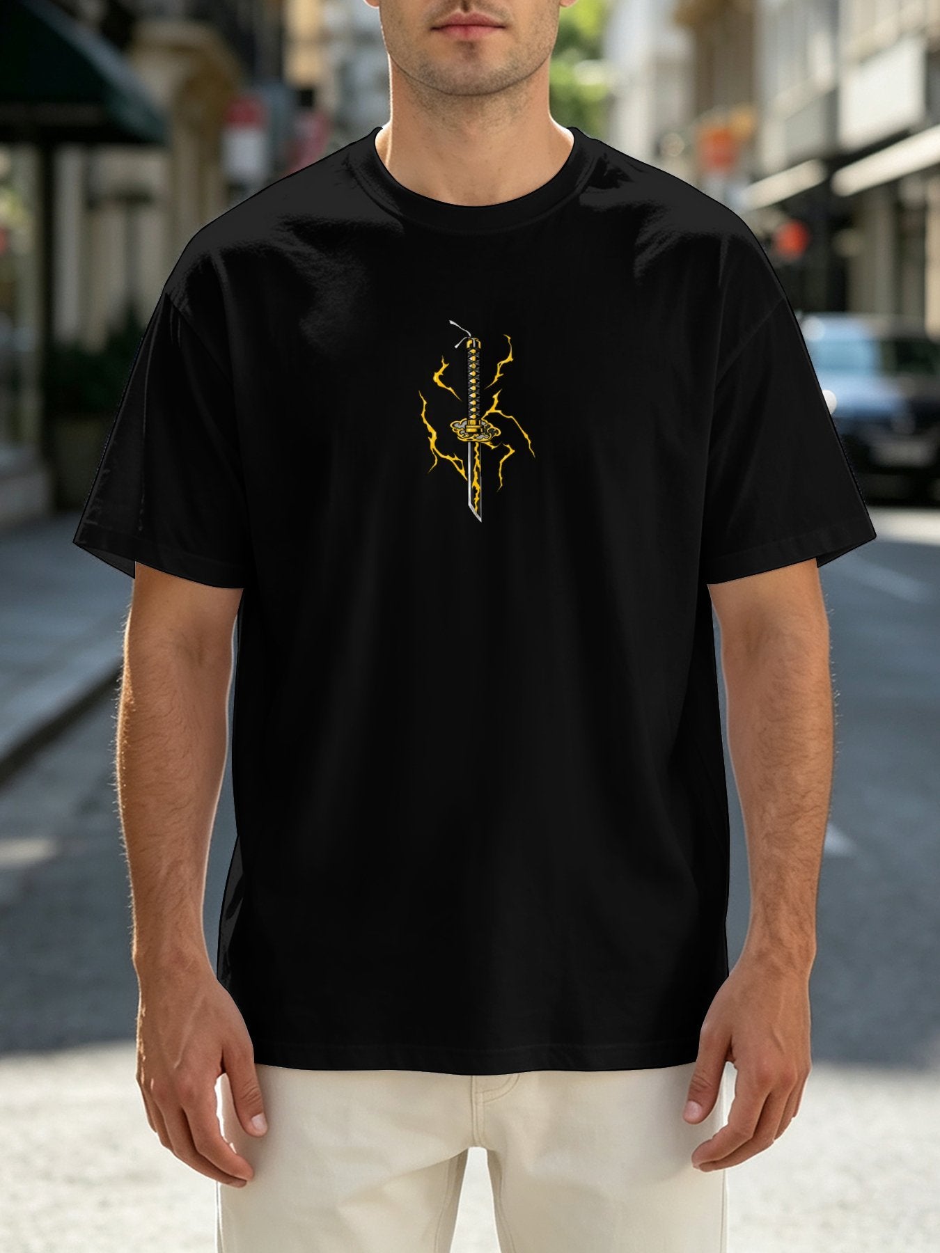 Demon Slayer Zenitsu Agatsuma Front‑Back Print Black Oversized T‑Shirt