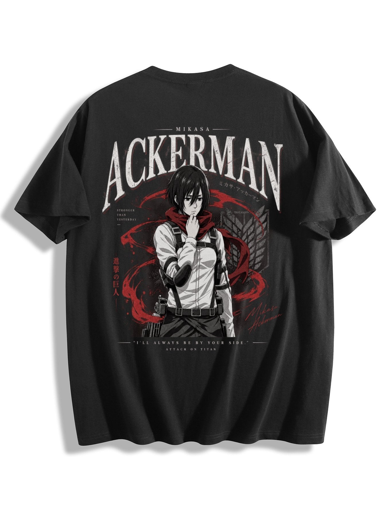 Attack On Titan Mikasa Ackerman Front‑Back Print Black Oversized T‑Shirt